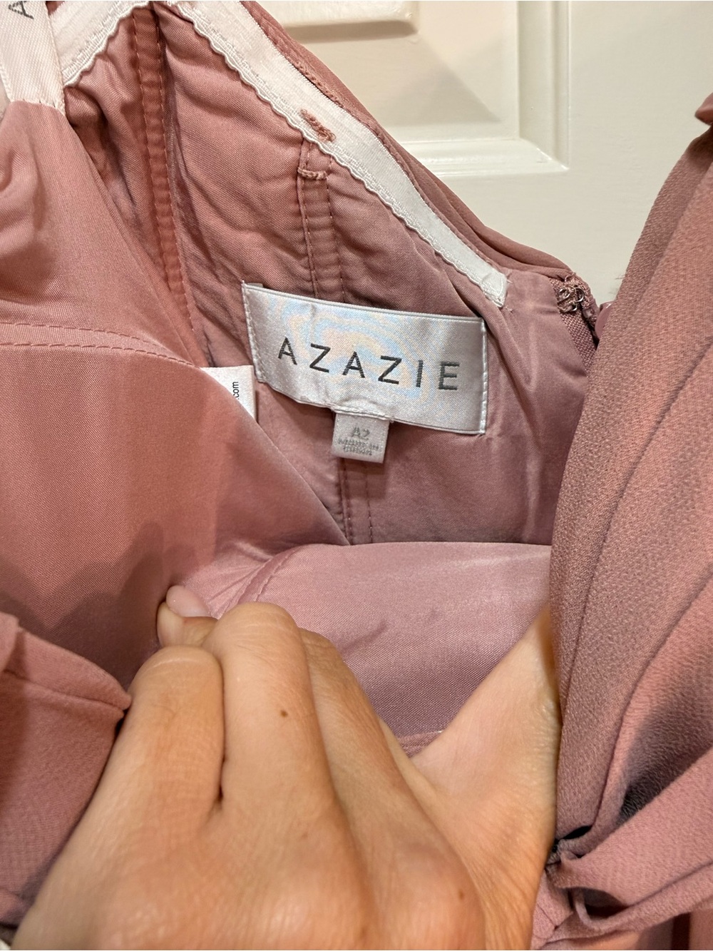 Azazie Rose Blush Strapless Ruched Chiffon Gown - Picture 3 of 4